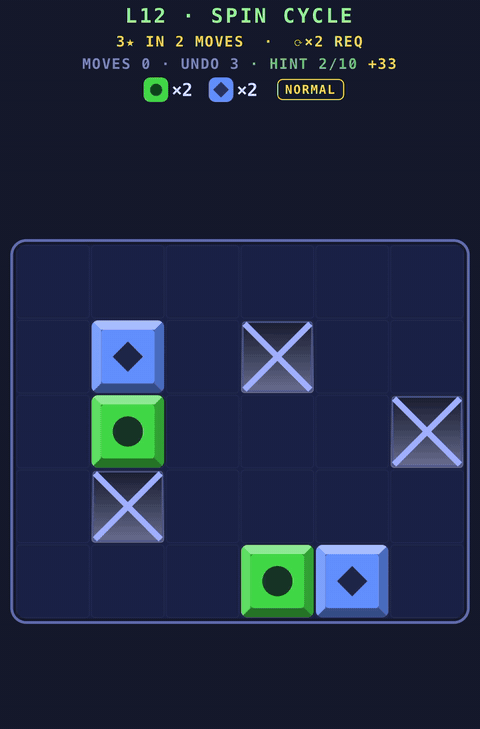 FALLMATCH signature mechanic — gravity rotates 90°, the board reshapes, blocks resettle and match (v1.2.1)